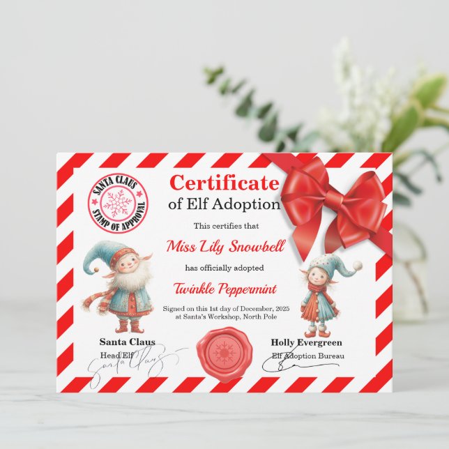 Convite Official North Pole Elf Adoption Certificate  (Em pé/Frente)