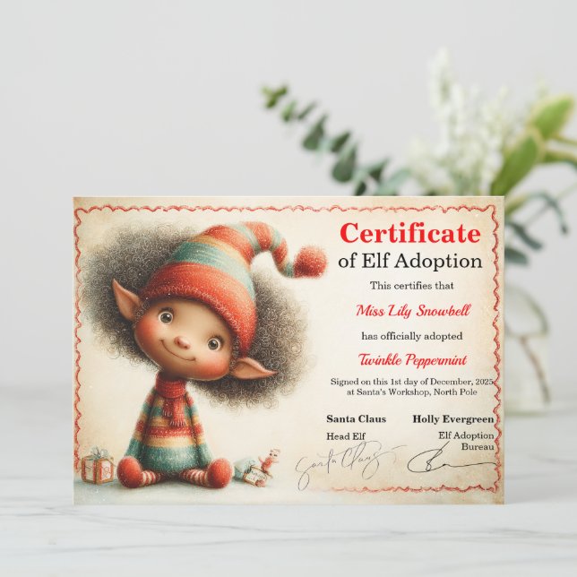 Convite Official North Pole Elf Adoption Certificate  (Em pé/Frente)
