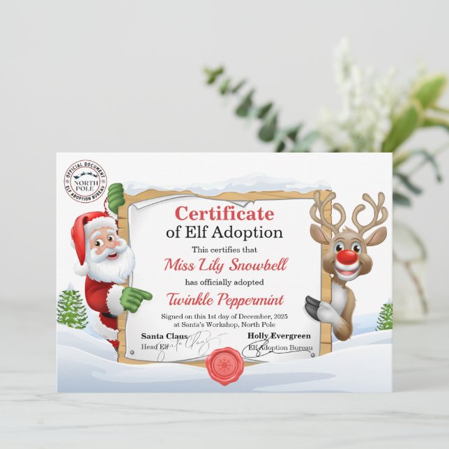 Convite Official North Pole Elf Adoption Certificate  (Em pé/Frente)