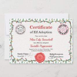 Convite Official North Pole Elf Adoption Certificate