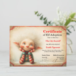 Convite Official North Pole Elf Adoption Certificate