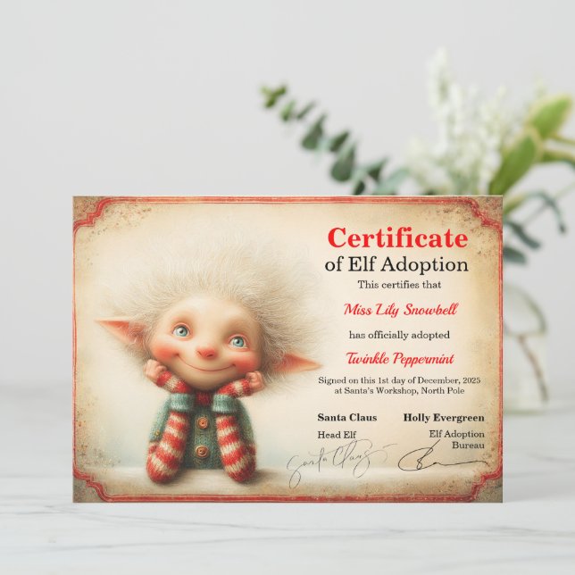 Convite Official North Pole Elf Adoption Certificate  (Em pé/Frente)