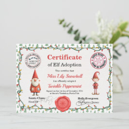 Convite Official North Pole Elf Adoption Certificate