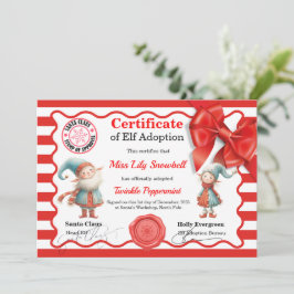 Convite Official North Pole Elf Adoption Certificate