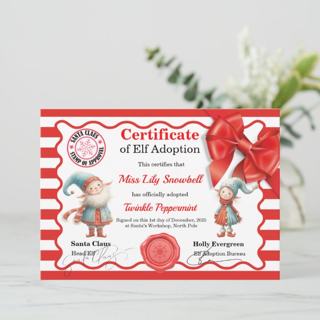 Convite Official North Pole Elf Adoption Certificate  (Em pé/Frente)