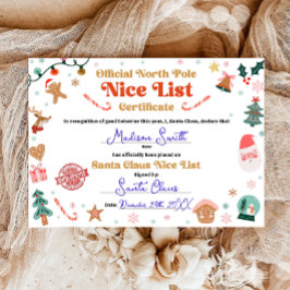 Convite Official North Pole Nice List Certificate Santa