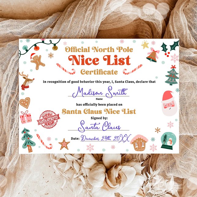 Convite Official North Pole Nice List Certificate Santa (Criador carregado)