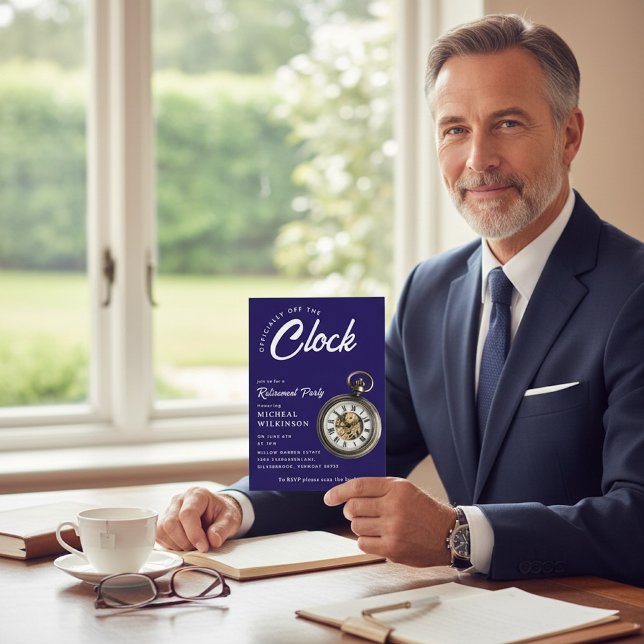 Convite Officially Off The Clock Pocket Watch Retirement  (Criador carregado)