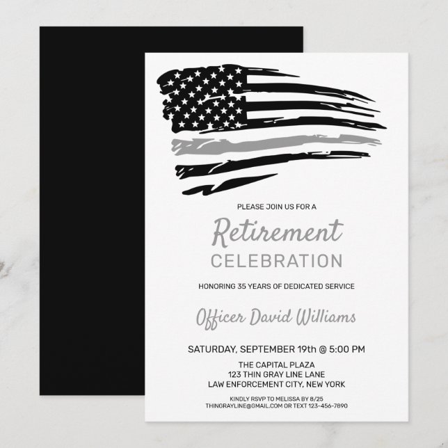 Convite Oficial Correcional Aposentado Linha Cinza Fina (Frente/Verso)