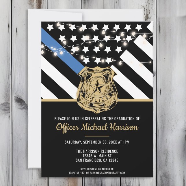 Convite Oficial de Polícia Azul de Graduação Policial (Perfect invitation to invite guests to celebrate the new police academy graduate in law enforcement!)