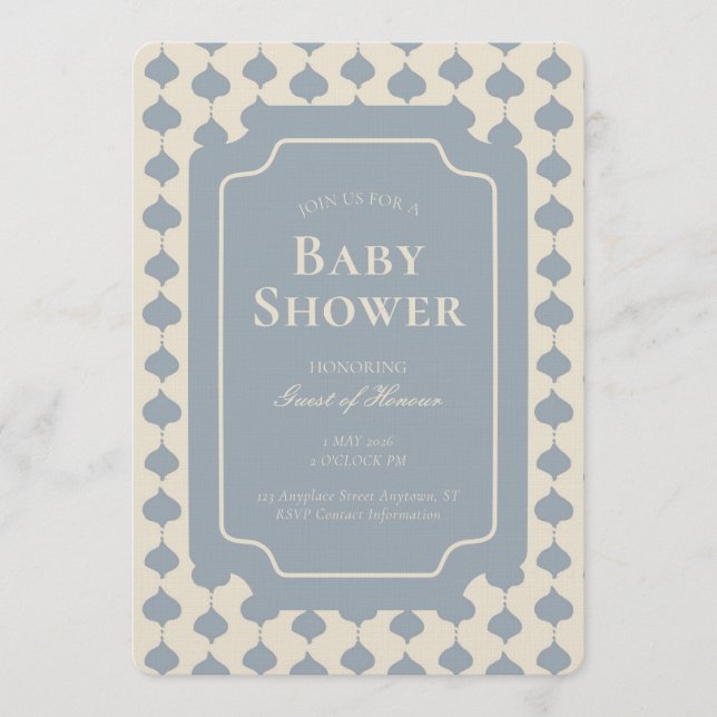 Convite Ogee Stripe Geometric Gender Neutral Beige Blue (Frente)