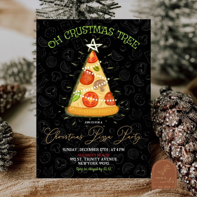 Convite Oh Árvore de Crustmas Festa de Pizza de Natal (Criador carregado)