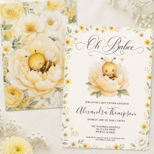 Convite Oh Babee Bee Floral Amarelo Bebe Reborn Watercolor