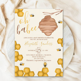 Convite Oh Babee Cute Watercolor Bee Baby shower