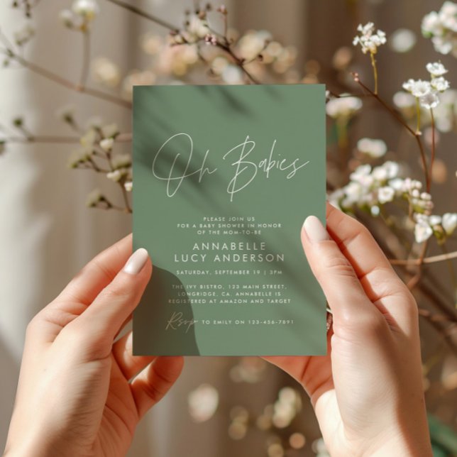 Convite Oh Babies chá guião moderno verde sage (Criador carregado)