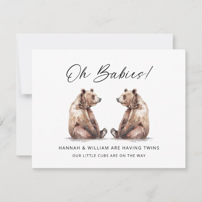 Convite Oh Babies Twins Bear Cubs Pregnancy Announcement (Frente)