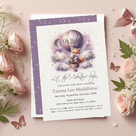 Convite Oh Baby Adventure Aguarda Raposa no Balão de Ar Qu