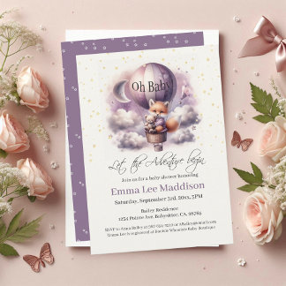 Convite Oh Baby Adventure Aguarda Raposa no Balão de Ar Qu