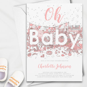 Convite Oh Baby Aguarela Rosa Chás de Bebê