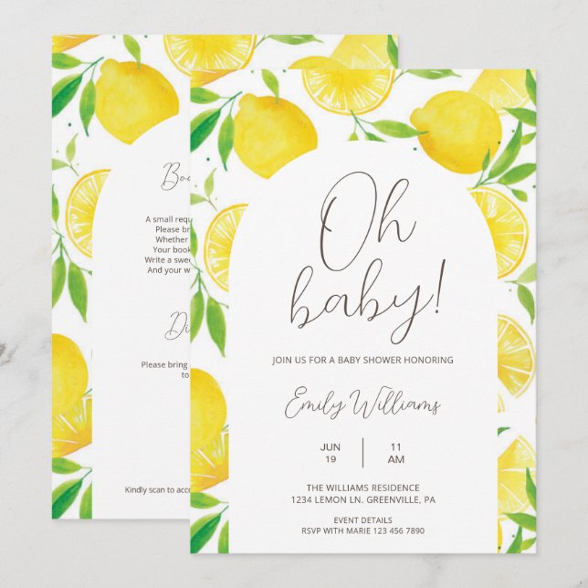 Convite Oh Baby All in One Spring Lemon Baby Shower (Frente/Verso)