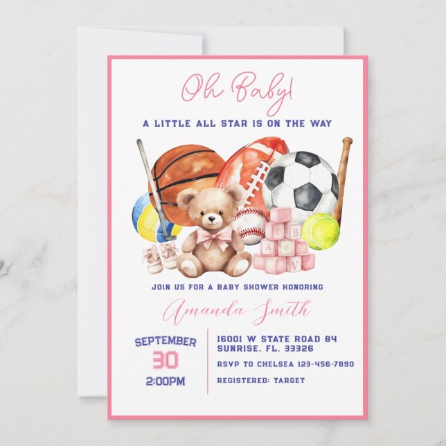 Convite Oh Baby ALL STAR SPORT Baby Shower Invitation (Frente)