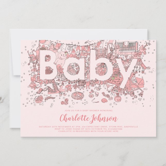 Convite Oh Baby Aquarela Rosa Chá de Bebê (Frente)