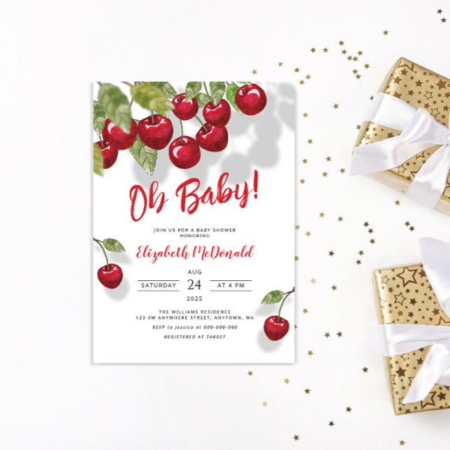 Convite Oh Baby Berry Sweet Cherry Chá de fraldas (Criador carregado)
