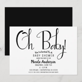 Convite Oh Baby Black Script Festa de Chuveiro Minimalista