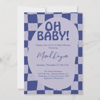 Convite Oh Baby! Blue Checkered Modern Baby Shower