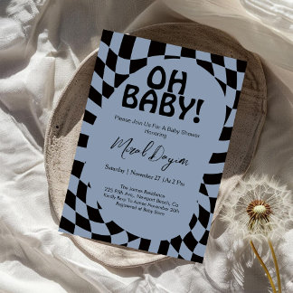 Convite Oh Baby! Blue Checkered Modern Baby Shower