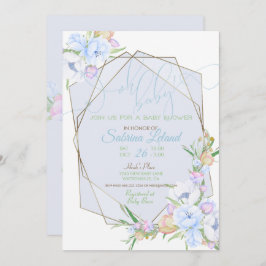 Convite Oh Baby Blue Floral Chá de fraldas Crystal Frame