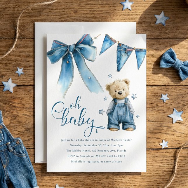 Convite Oh Baby | Blue Jean Baby Denim Baby Shower (Criador carregado)
