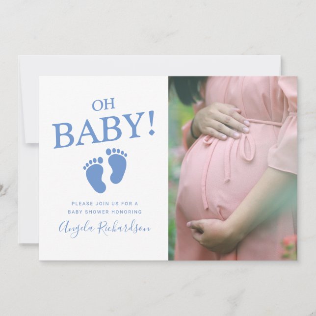Convite Oh Baby Blue Personalizado Foto Menino Chá de Bebê (Frente)
