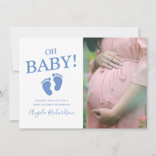 Convite Oh Baby Blue Personalizado Foto Menino Chá de Bebê
