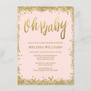 Convite Oh, Baby Blush Dourado Chá de fraldas brilhante