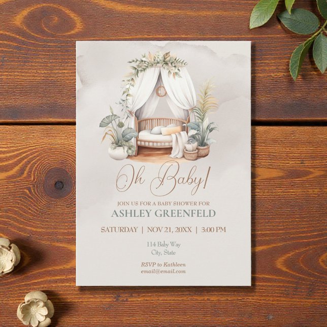 Convite Oh Baby Boho Aquarela Chás de Bebê (Criador carregado)