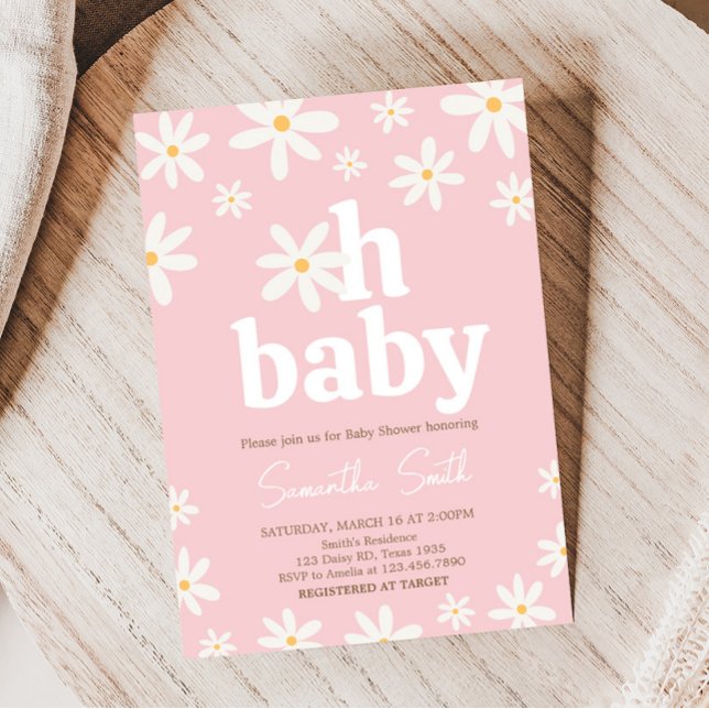 Convite Oh Baby Boho Daisy Chá de fraldas (Retro Daisy Flowers Baby Shower Invitation)
