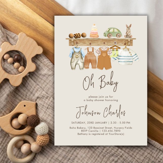 Convite Oh Baby Boho Nursery Bonito Chá de fraldas Neutro (Oh Baby Boho Nursery Cute Neutral Baby Shower Invitation)