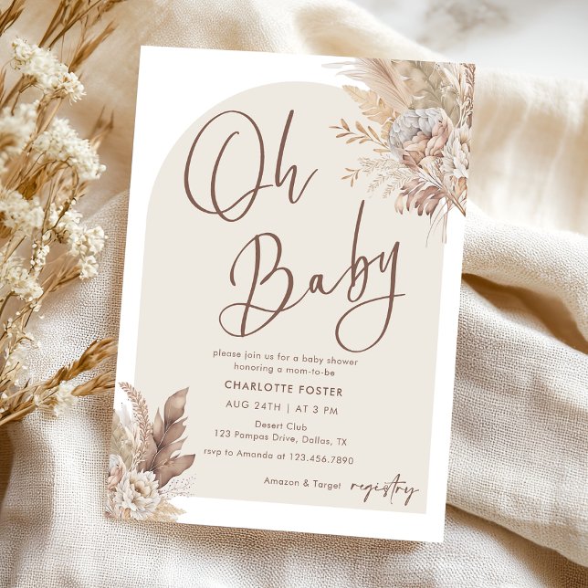 Convite Oh Baby Boho Pampas Grass Chá de fraldas Neutro (Criador carregado)