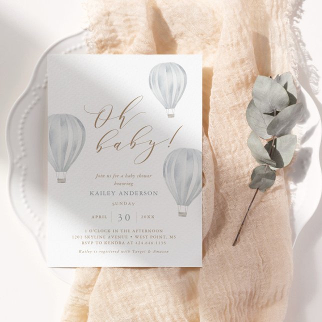 Convite Oh Baby - Boy Chá de fraldas Hot Air Balloon (Criador carregado)