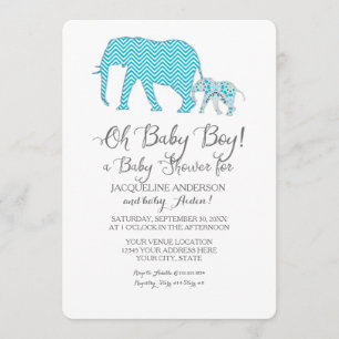 Convite Oh Baby BOY Chá Elefante Tipografia Moderna