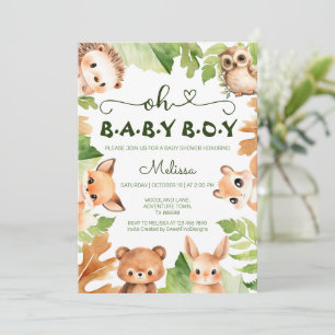 Convite Oh, Baby Boy Forest Animal Watercolor Chá de frald