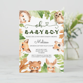 Convite Oh Baby Boy Forest Animal Woodland Chá de fraldas