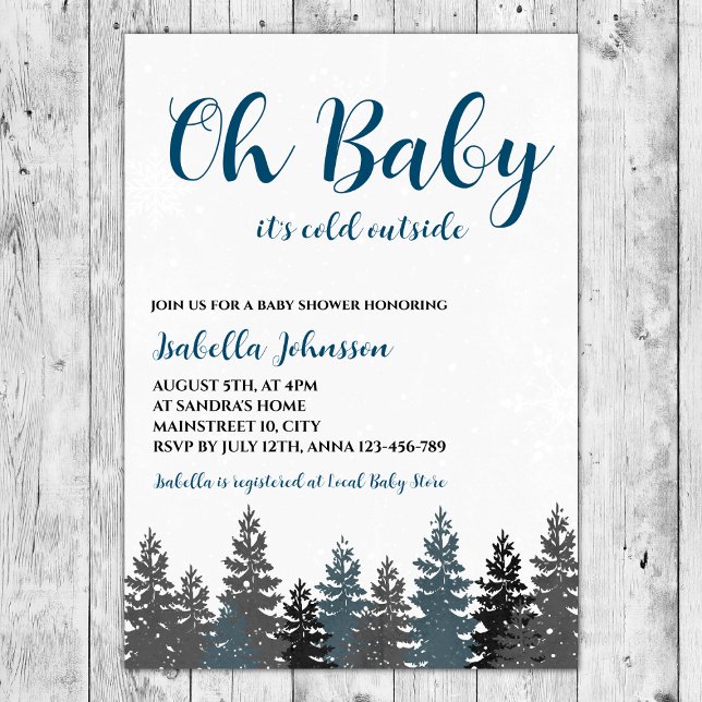 Convite Oh Baby Boy Winter Woodland Chá de fraldas (oh baby it's cold outside winter woodland boy baby shower invitation )