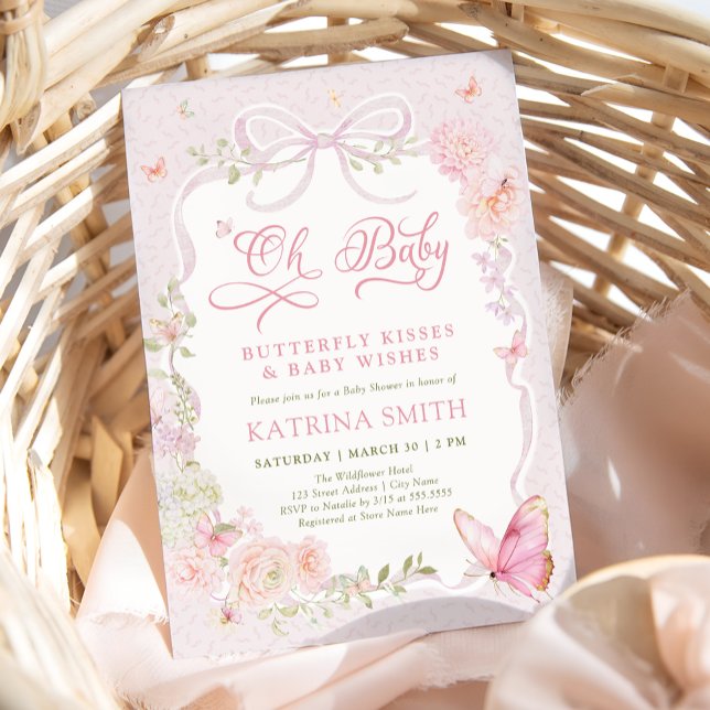 Convite Oh Baby Butterfly Kisses Pink Baby Shower (Criador carregado)