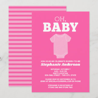 Convite Oh Baby - Camiseta Caprichosa Rosa Pastel Chás de