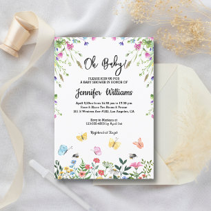 Convite oh baby, chá de fraldas de flores silvestres de co