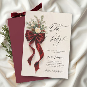 Convite Oh Baby Chamada de Natal Script Vermelho Veludo Ar