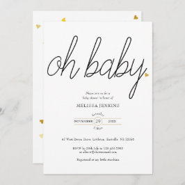 Convite Oh Baby Chic Script Dourado Love Heart Chá de fral