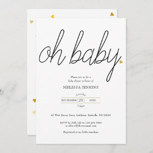 Convite Oh Baby Chic Script Dourado Love Heart Chá de fral